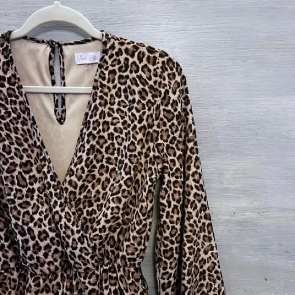 Pink Lily Leopard Print Flare Sleeve Maxi Dress Size‎ Small Like New - Picture 2 of 10